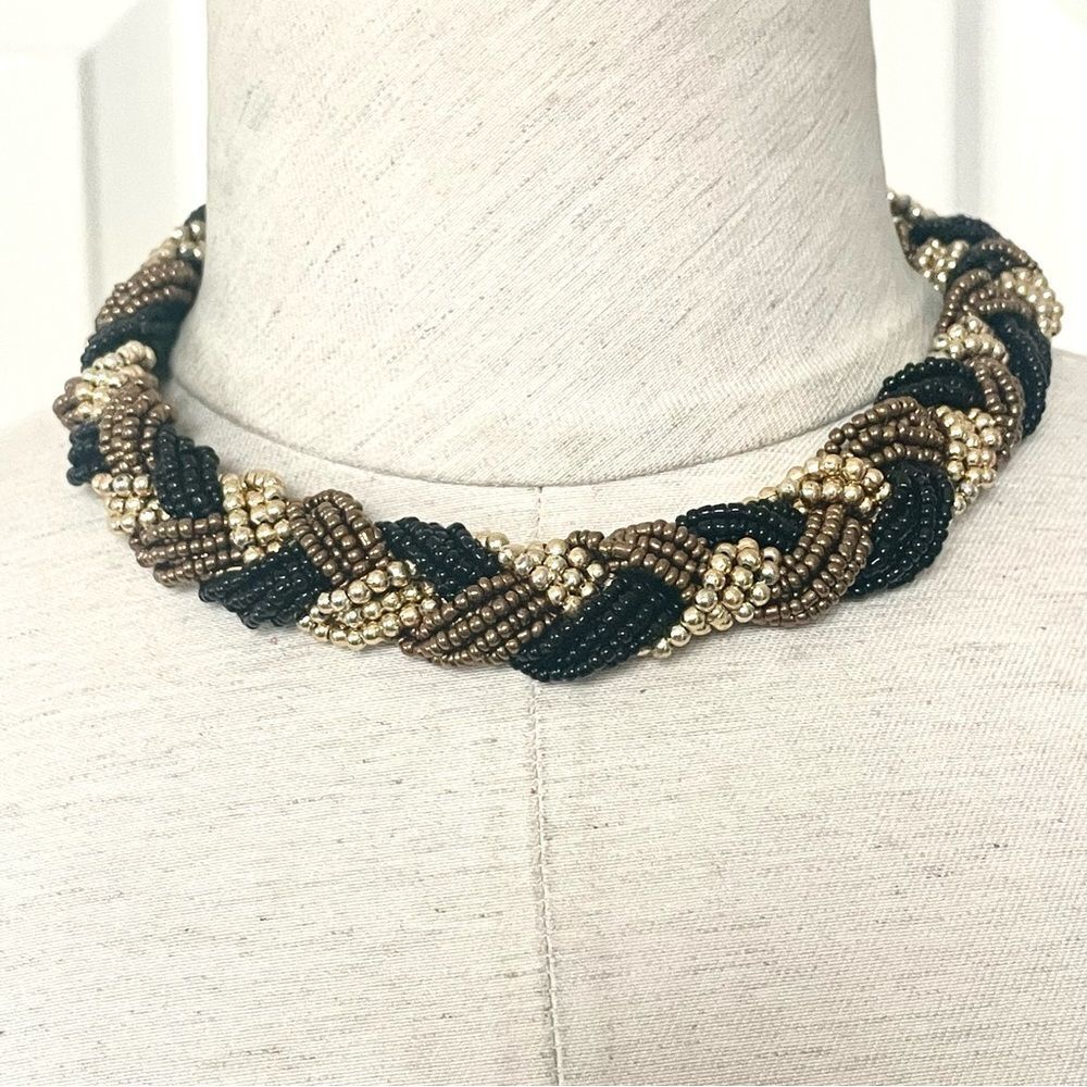 Black gold and brown beaded twisted necklace